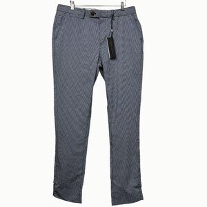 Nifty Genius Men’s Stretch Dress Pants Slim Fit Blue Gingham Check Size 34
